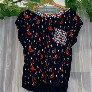 Anthropologie Mixed Print Blouse w/ Front Pocket